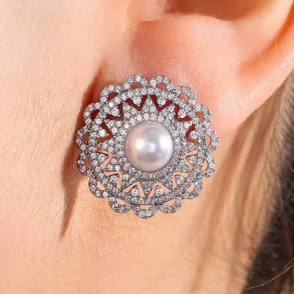 ZAKOL Luxury Pearl Zircon Stud Earrings Women Wedding Party Jewelry - Picture 2 of 3